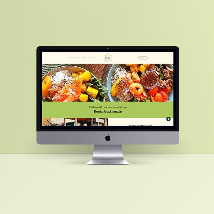 pantalla de ordenador mostrando la web de roots gastrocafe